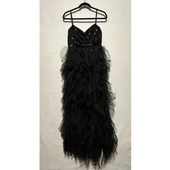 💥💥BOMBSHELL!💥💥MAC DUGGAL Ruffled Glittery Gown in Black Sequin & Tulle - Picture 8 of 14